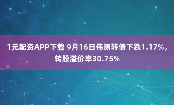 1元配资APP下载 9月16日伟测转债下跌1.17%，转股溢价率30.75%